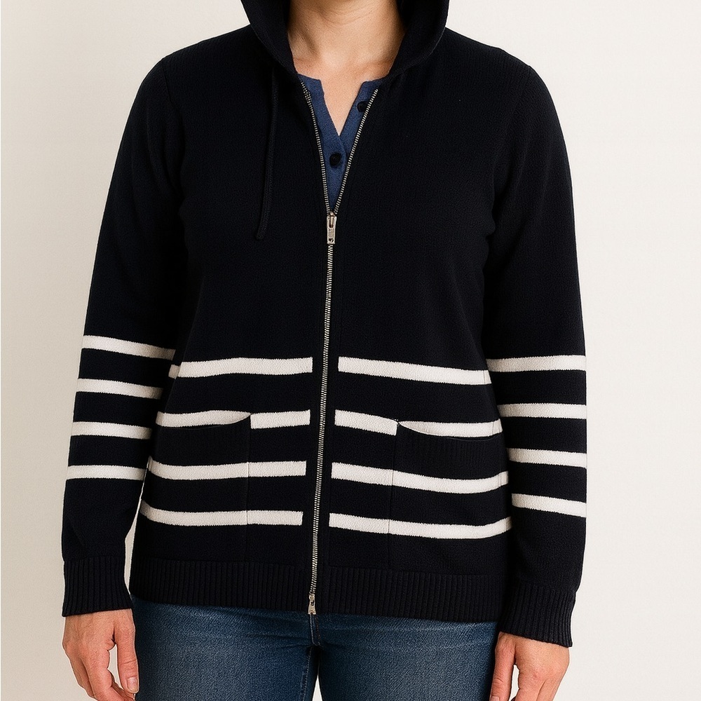 Navy and White Striped Women's Cardigan